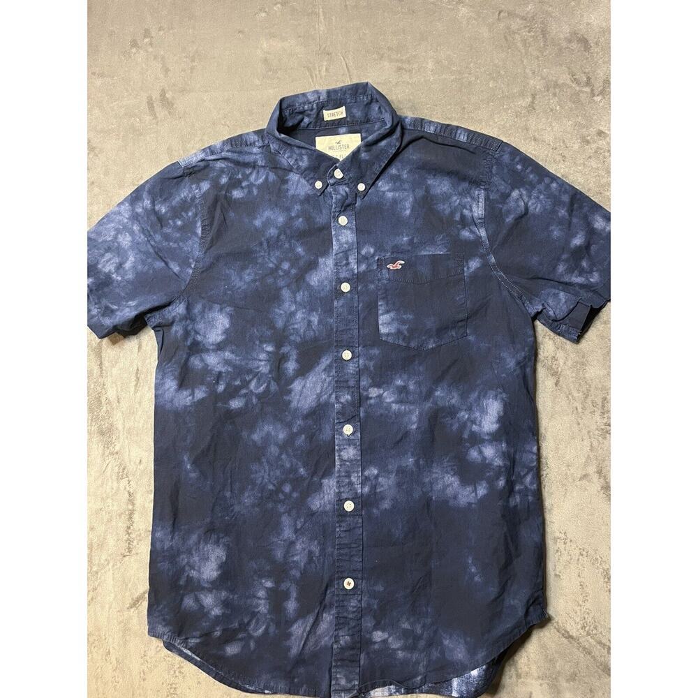 Hollister EPIC FLEX Men's M Blue Button Up Short Sleeve Stretch Preppy Casual